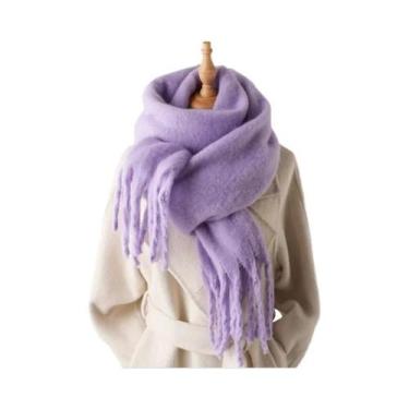 Imagem de Cachecol Feminino De Inverno Quente E Grosso, Pashmina De Cor Sólida C