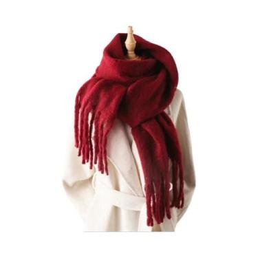 Imagem de Cachecol Feminino De Inverno Quente E Grosso, Pashmina De Cor Sólida C