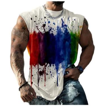 Imagem de Camisetas de treino masculinas com estampa arco-íris Pride Gym 5XL de 