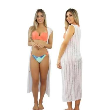 Imagem de Saida De Praia Banho Tricô Longa Manga Curta Moda Praia Feminina - Dal