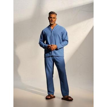 Imagem de Pijama Masculino Inverno Aberto Botões Flanelado Quente Moletinho Cor: