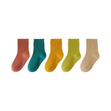 Imagem de Meias De Algodão Em Cores Sólidas Para Crianças, Pacote Com 5 Pares, C
