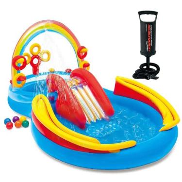 Imagem de Piscina Infantil Inflável Escorregador Arco Iris 227 Litros Intex Com 