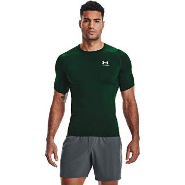Imagem de Under Armour Camiseta masculina de compressão HeatGear de manga curta, Verde floresta (301)/branco, GG
