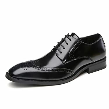 Imagem de QHBPMGAD Sapato masculino Wingtip Derby sapato formal clássico com cadarço Brogue, Preto, 10