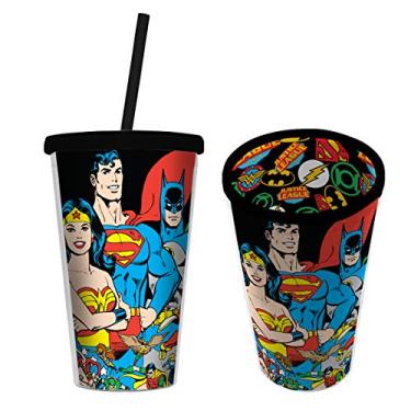 Imagem de COPO CANUDO PLÁSTICO WB DC OR JUSTICE LEAGUE COLORIDO 10X15,5CM 500ML