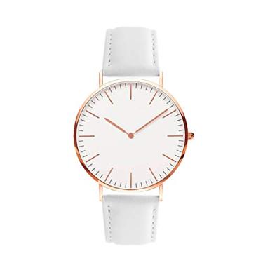 Imagem de Relógio de pulso masculino feminino moda simples ultrafino minimalista casual pulseira de couro branco