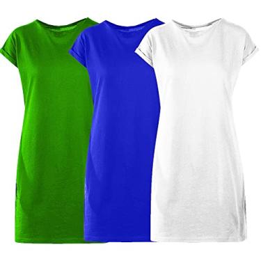 Imagem de Kit com 03 Vestidos Estilo Camiseta Confortável Não Amassa – Branco – Verde – Royal – M