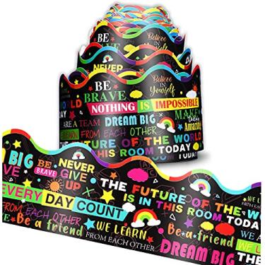 Imagem de Quadro de avisos recortado, borda inspiradora, corte de cota, mentalidade de crescimento, bordas motivacionais, citações inspiradoras, arte de parede para quadro-negro de volta às aulas (7,5 cm x 130