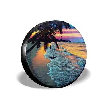 Imagem de Cobertura de pneu sobressalente de rede Coconut Beach Sunset à prova d'água UV Sun Wheel Covers Fit for Trailer, RV, SUV, CamperTianHeYue 15 inch branco THY-60363042-White-137