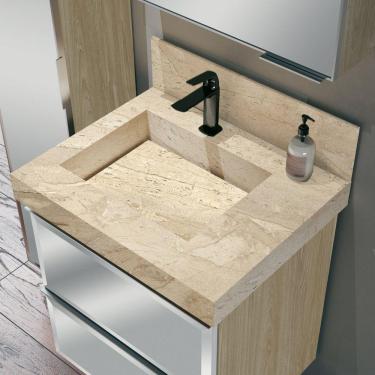 Imagem de Lavatório para Banheiro em Porcelanato 60cm Com Cuba Esculpida Blu Lavatórios Travertino