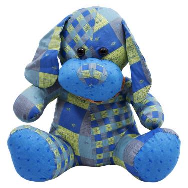 Imagem de Cachorro Azul De Pano Sentado Laço Pescoço 29cm - Pelúcia