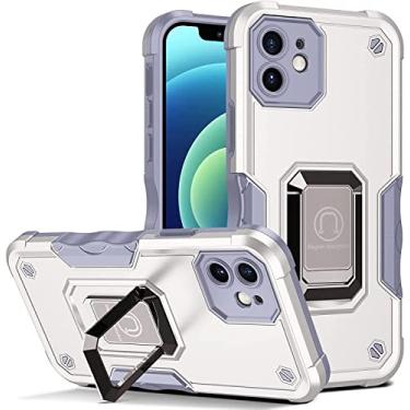 Imagem de KKFAUS Capa para iPhone 13/13 Mini/13 Pro/13 Pro Max, capa de telefone protetora de grau militar com suporte de anel de metal aprimorado suporte magnético (cor: branco, tamanho: 13 mini 5,4 polegadas)
