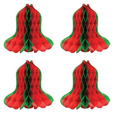 Imagem de Beistle Sinos de papel de lenço de mel 4 peças decorações de natal suprimentos para festas de inverno, 30,48 cm, vermelho/verde