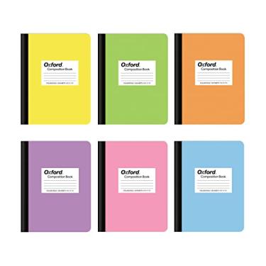 Imagem de Oxford Cadernos de composição, caderno para escola, material escolar, cadernos para escola, pacote com 6, papel pautado universitário, 24 x 19 cm, 100 folhas, capas pastel sortidas (63760)