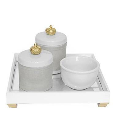 Imagem de Kit Higiene Bebê Bandeja Porcelanas Molhadeira Coroa Dourado