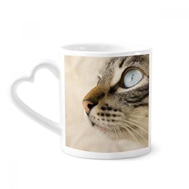 Imagem de Caneca de foto cinza animal olho azul gatinho café cerâmica copo de coração de vidro
