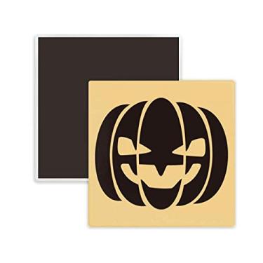 Imagem de Lembrança de ímã de geladeira quadrado de cerâmica de abóbora sorridente preta Halloween