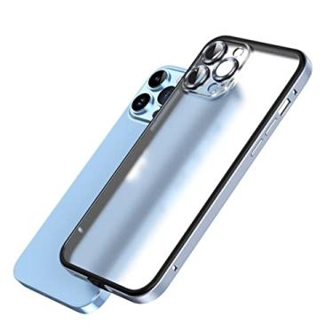 Imagem de FIRSTPELLA Compatível com capa para iPhone 14 Pro MAX, capa de telefone testada contra queda de grau MIL com protetor de câmera, traseira fosca translúcida com moldura de liga de alumínio capa antiarranhões - azul claro