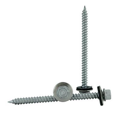 Imagem de Chenango Supply #9 x 2-1/5.1 cm Parafuso de telhado de metal com cabeça de arruela sextavada. Autopartida/rosqueamento. Vedação da arruela EPDM. Telhado/tapume ondulado. Cinzento. Comprimento de 6,3