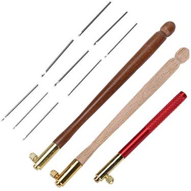 Imagem de Aari Tambour Agulha, Gancho de crochê Trava Agulha Frisada Gancho Luneville Embro tricô DIY Ferramenta de Costura Ok Bordado Kit Perfurador para Bordado Miçangas