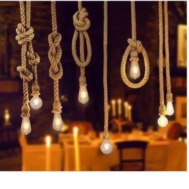 Imagem de Fio Pendente Corda com 1,10m - Acompanha canopla - Soquete E27 - Decoração Tecido