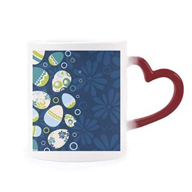 Imagem de Caneca de grés com círculos listrados de ovos da Páscoa religião sensível ao calor vermelha que muda de cor