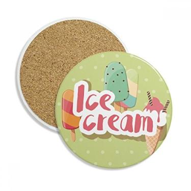 Imagem de Caneca de picolé verde com estampa de sorvete e copo de mesa com proteção de pedra absorvente