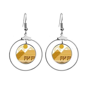 Imagem de Egito amarelo verde esfinge pirâmides camelo brincos pendentes joia círculo gota