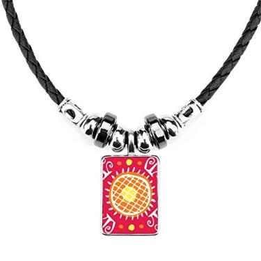 Imagem de DIYthinker Colar de girassol México Totems Civilização Antiga Joia Torque Pingente de corda de couro