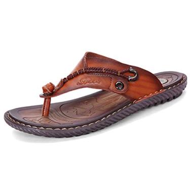 Imagem de MXTSH Chinelo masculino casual de couro para casa chinelos de borracha masculinos, Brown Red Slippers, 6.5