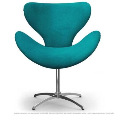 Imagem de Cadeira Decorativa Poltrona Egg Azul Turquesa Com Base Giratória - Cle