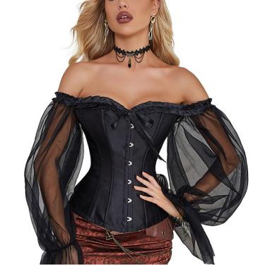 Imagem de Corpete Corset Corselet Cinta Modeladora Tule Preto M694