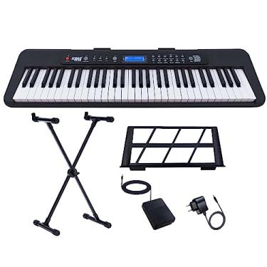 Imagem de Kit Teclado Musical Estudante Kobe Preto KB-300 5/8 61 Teclas Sensitivas ao Toque com Pedal Sustain e Suporte