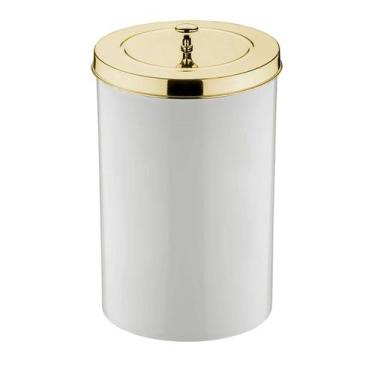 Imagem de Lixeira 8 Litros Com Tampa Branca E Dourado Cesto De Lixo 580Dd - Futu