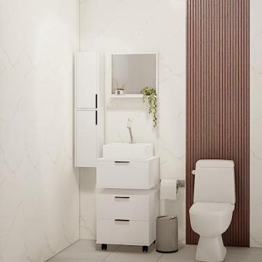 Imagem de Gabinete para Banheiro com Armário Supenso Gaveteiro com Rodízio e Espelheira Liria Estilare Branco