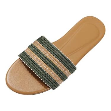 Imagem de Chinelo feminino com suporte de arco moda primavera e verão sandália leve bico aberto tecido macio superior bloco de cores estilo praia casual (verde, 7,5)