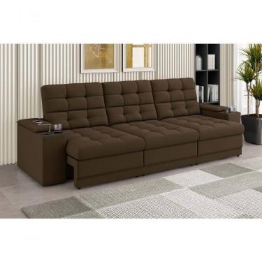 Imagem de Sofá Confort Premium 2,30m Assento Retrátil/reclinável Porta Copos E Usb Suede Marrom - Xflex Sofas