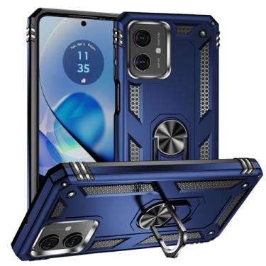Imagem de Capa para Motorola Moto G54 6.5" Capinha com protetor tela de vidro temperado [2 Pack], Case telefone proteção militar com suporte para Moto G54 -azul