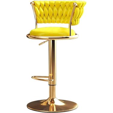 Imagem de Cadeira de bar giratória, com perna dourada e encosto estofado de veludo, para banco alto de balcão de cozinha de restaurante, altura ajustável 54-74 cm, amarelo