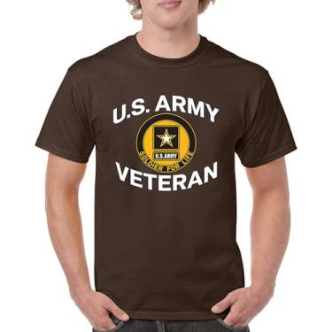Imagem de Camiseta US Army Veteran Soldier for Life Military Pride DD 214 Patriotic Armed Forces Gear Licenciada Masculina, Marrom, 3G