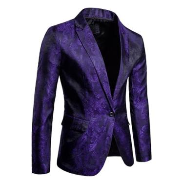 Imagem de Blazer masculino casual com um botão, casaco com bolso, cor sólida, casaco casual, Roxo, 3G