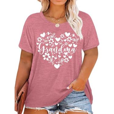 Imagem de Camisetas femininas plus size Grandma Heart Camiseta floral para mamãe camiseta casual manga curta, rosa, 3G Plus Size