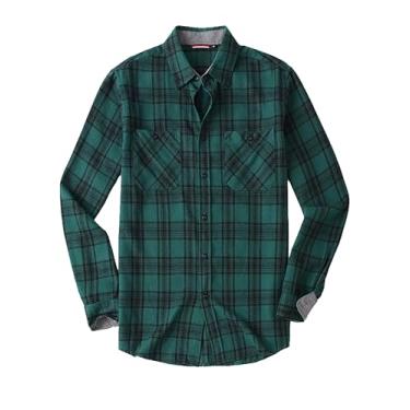 Imagem de Zontroldy Camisa de flanela masculina casual abotoada manga longa flanela xadrez jaquetas com bolsos, Verde escuro, M