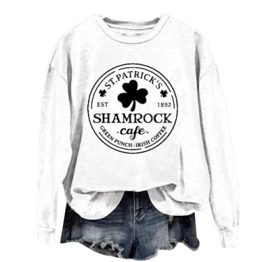 Imagem de Camiseta feminina de manga comprida do Dia de São Patrício verde Lucky Irish Shamrock camiseta moderna para mulheres 2024, Branco, 3G