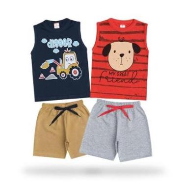 Imagem de Kit 4 Peças Roupa Infantil Masculino 2 Regatas + 2 Shorts Revenda Atacado-Masculino