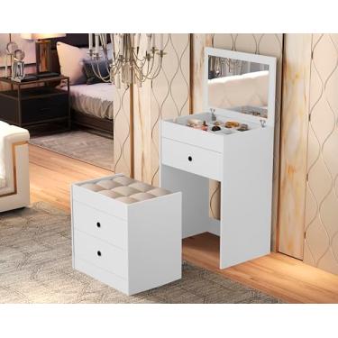 Imagem de Penteadeira Cômoda Olivia 3 Gavetas C/espelho- Banqueta -Divisoria - Branco