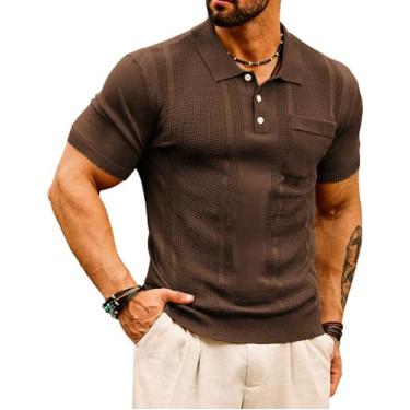 Imagem de GRACE KARIN Camisas polo masculinas de malha manga curta textura leve camisas de golfe suéter, Café, GG