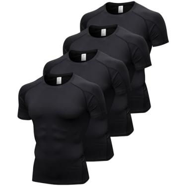 Imagem de SPVISE Pacote com 2 ou 4 camisetas masculinas de compressão de manga curta e secagem fresca para academia esportiva, Pacote com 4, preto, XXG