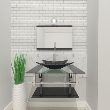 Imagem de Gabinete de Vidro 90cm Inox com Cuba Retangular Preto